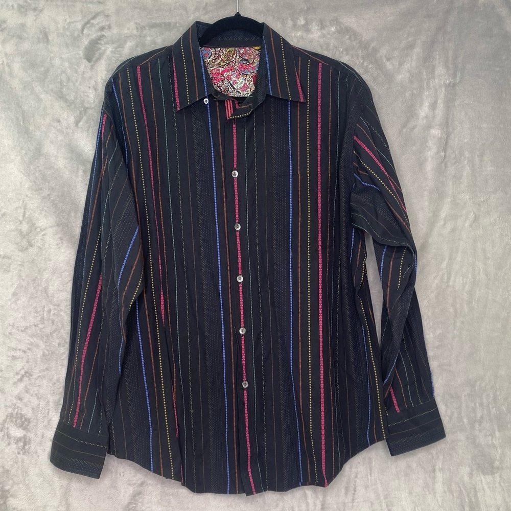 Bugatchi Uomo Men’s Button Down Long Sleeve Shirt Colorful Inside Sleeves